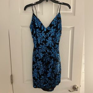 Blue and Black sequins backless homecoming dress, Size 9/10